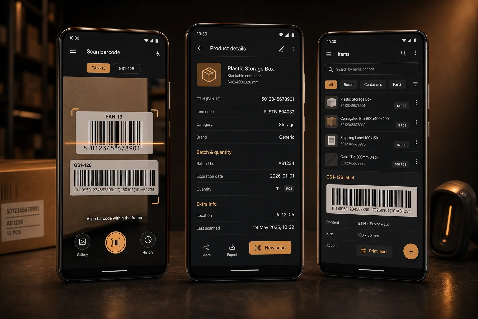 BarcodeScannerApp Android screens