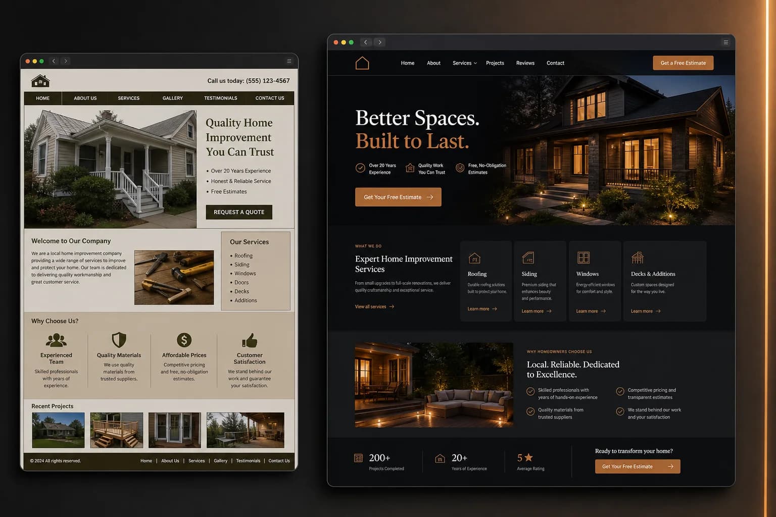Demo comparison of an outdated website and a modern redesign.